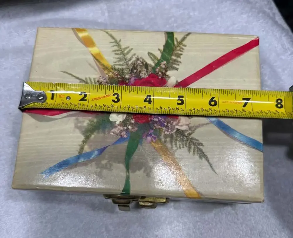 Vintage 1960s Floral Jewelry Box With Ribbon Design